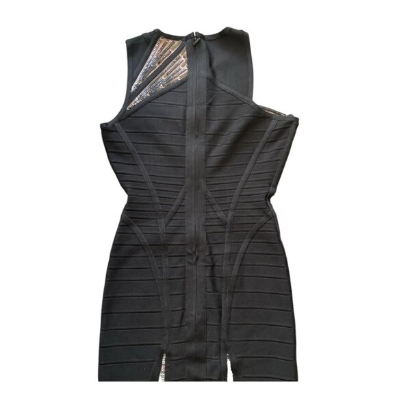 Herve Leger XS Black Bandage Sequin Embellished Bodycon Dress 35" Glam Party - Picture 8 of 9